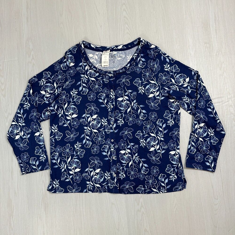 Croft & Barrow Pajama Top Women's 1X Blue Floral Long Sleeve Button Front NWT